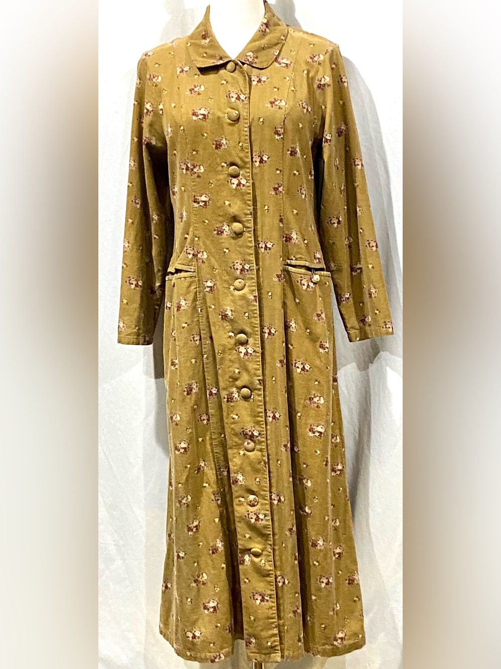 Japan’s C. Life Vintage Corduroy Mustard Floral Print Button-Front Maxi Dress